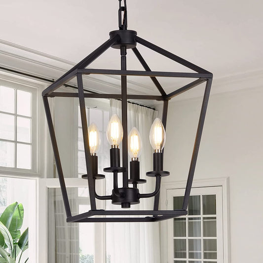 4 Light Chandelier, Industrial Ceiling Light Black - primeledlight