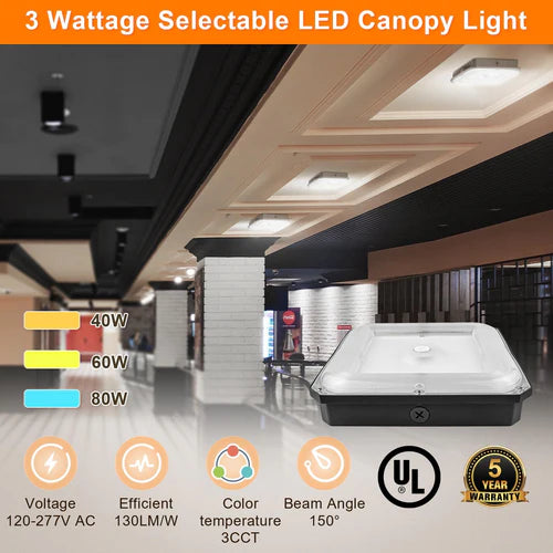 40W/60W/80W LED Canopy Light Selectable CCT 3500K/4000K/5000K | CPN-40/60/80W-XXK - primeledlight