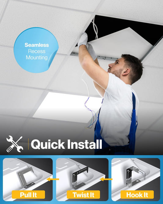 Pack of 6 LED Flat Panel Light 2X2, Selectable Color Temperature 4000K/5000K/6000K, 40W Dimmable 0-10V - primeledlight