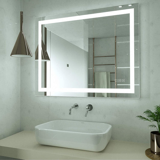 Large Rectangular Frameless Anti-Fog Ceiling Bathroom LED Vanity Mirror W/ Wall Mount - primeledlight