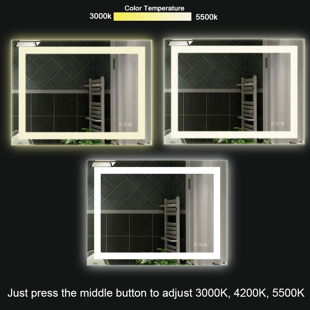 Large Rectangular Frameless Anti-Fog Ceiling Bathroom LED Vanity Mirror W/ Wall Mount - primeledlight