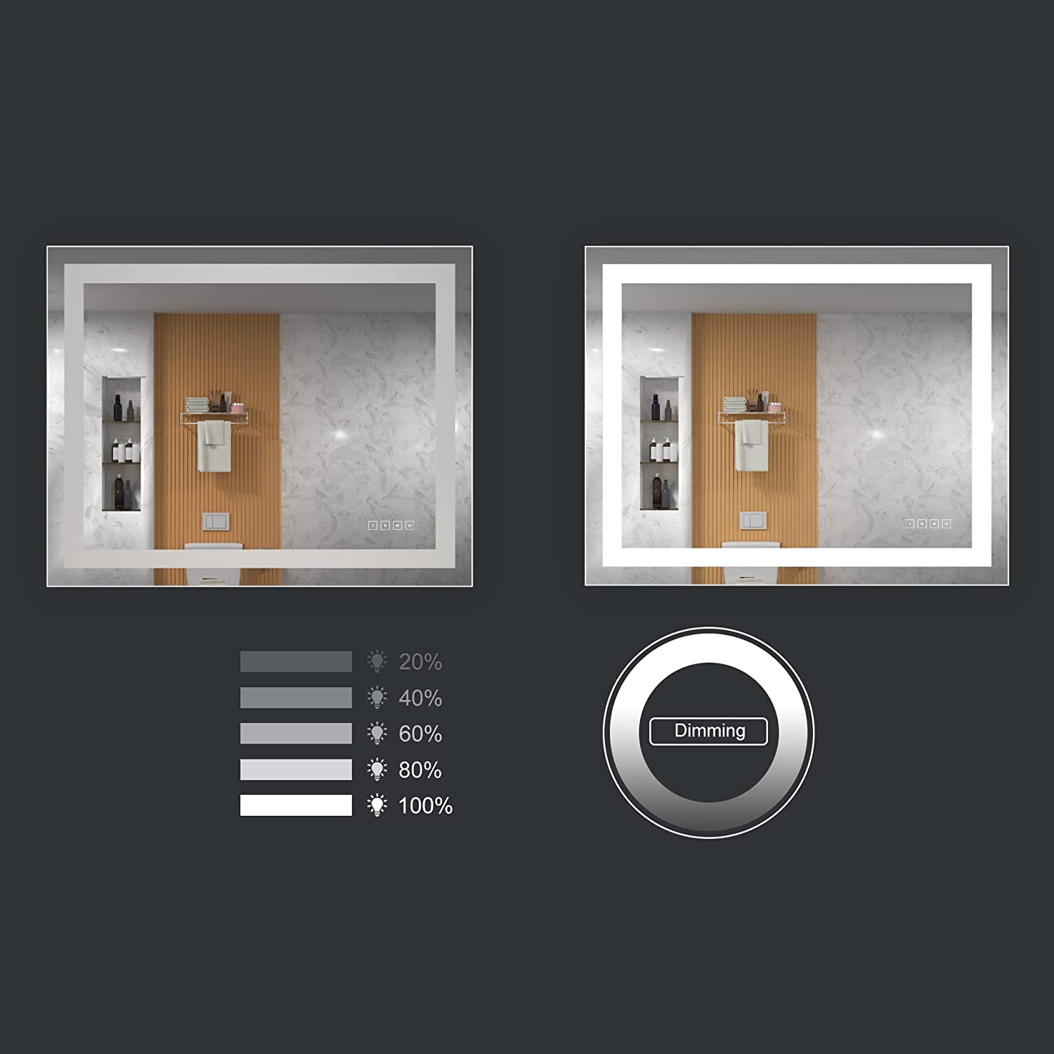 Large Rectangular Frameless Anti-Fog Ceiling Bathroom LED Vanity Mirror W/ Wall Mount - primeledlight
