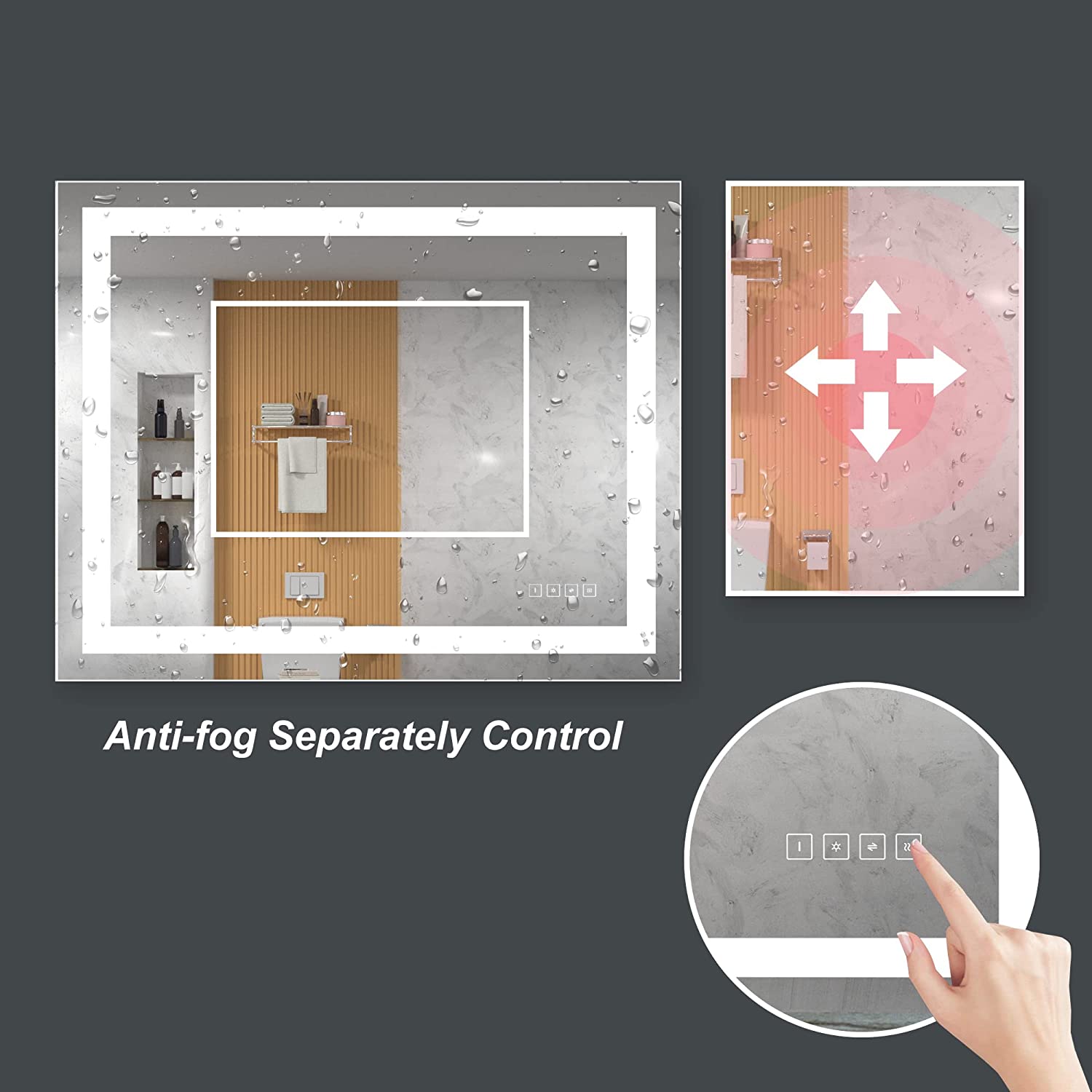 Large Rectangular Frameless Anti-Fog Ceiling Bathroom LED Vanity Mirror W/ Wall Mount - primeledlight